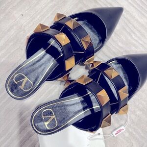 Valentino Garavani Calfskin Roman Stud Flat Mules